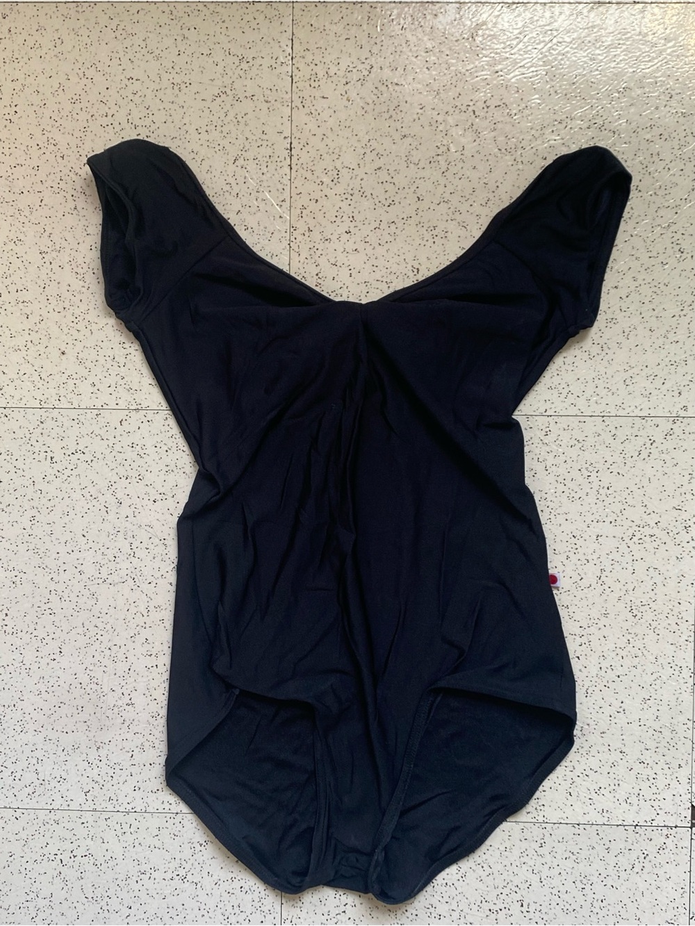 Yumiko Black Scoop Neck Low-back Short Sleeve Ballet Leotard